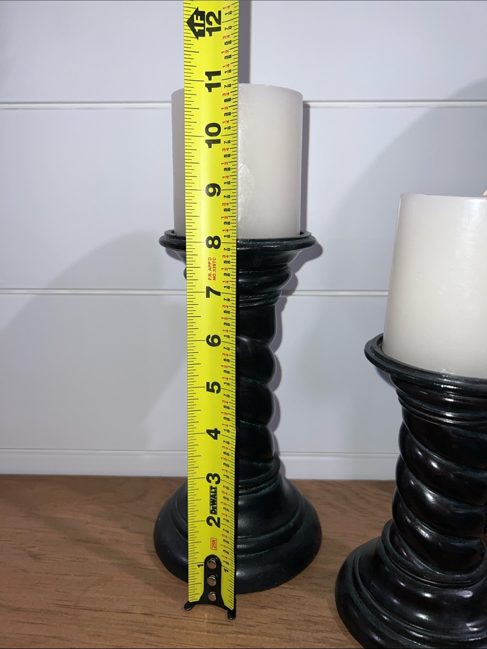Vintage Classic Black Twisted Wood Candlestick Set with White Pillar Candles - Picture 6 of 15